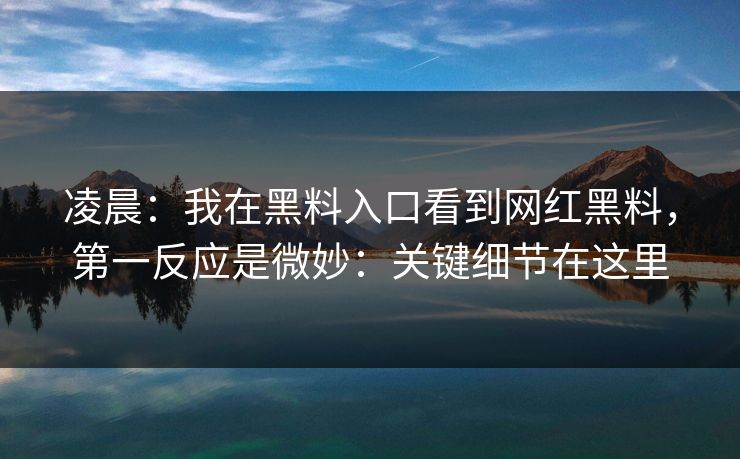 凌晨：我在黑料入口看到网红黑料，第一反应是微妙：关键细节在这里