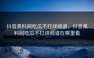 抖音黑料网吃瓜不打烊频道，抖音黑料网吃瓜不打烊频道在哪里看